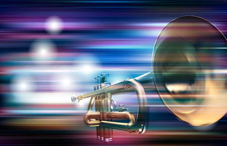 Abstract blue white music background with trumpet illustration.のイラスト素材