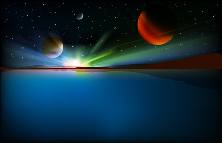 abstract background with mountains sunrise and stars vector illustrationのイラスト素材