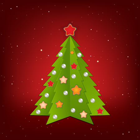 Christmas red greeting with tree and decorationsのイラスト素材
