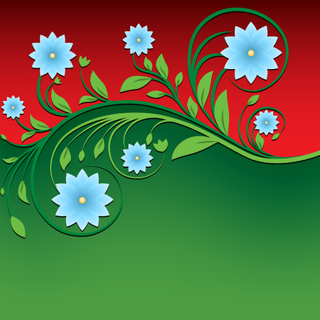 abstract spring floral ornament on red green backgroundのイラスト素材