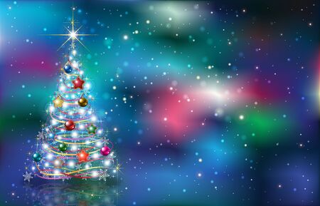 Abstract blue  with Christmas tree and decorationsのイラスト素材
