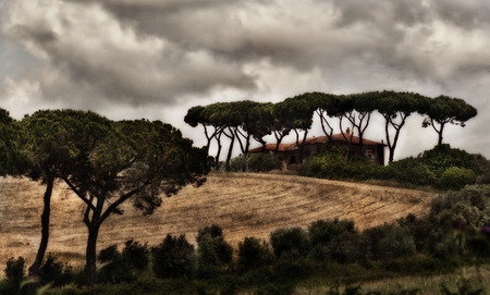 Countryside landscape with isolated houseの写真素材