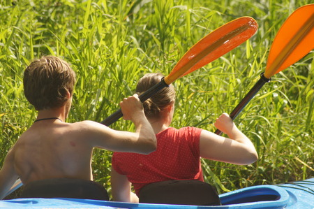 kayaking on Polish riverの写真素材