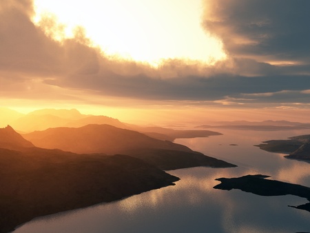 River and beautyfull sunsetの写真素材