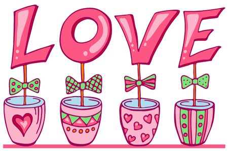 Lettering Love. Happy Valentines day. Vector isolated objects for your design. Hand drawn collection. Vector illustration EPS 8.のイラスト素材