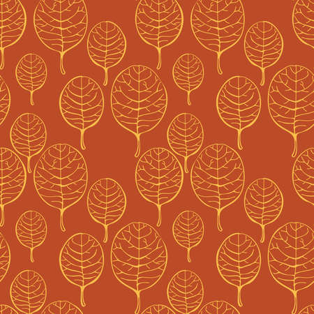 Autumn leaves, trees Seamless pattern. Orang, brown and Yellow Leaves. Perfect for fabrics print, background, wallpaper and surface textures.Vector EPS 8.のイラスト素材