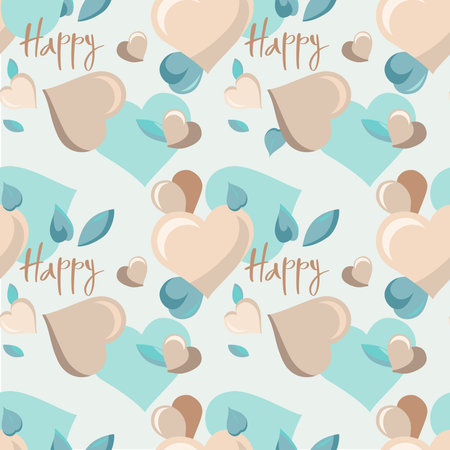 Seamless pattern of pink Hearts for Valentines day. Delicate beige and blue colors background for Greeting card wedding, declaration of love. Perfect for fabrics print, background, wallpaper. EPS 8.のイラスト素材