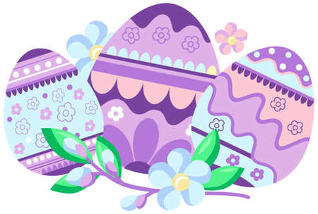 Set Easter eggs and pussy willow. Easter illustration for greating card, banner, party card, postcard. Spring holiday ornament concept. Vectorのイラスト素材