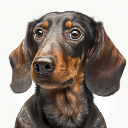 Close-up portrait of a dachshund dog on white backgroundの素材