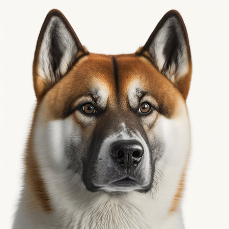 Portrait of a Japanese Akita inu dog on white backgroundの素材