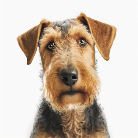 Portrait of a purebred dog, Airedale Terrier, isolated on white backgroundの素材