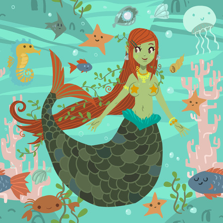 Cute awesome mermaid princess pattern のイラスト素材