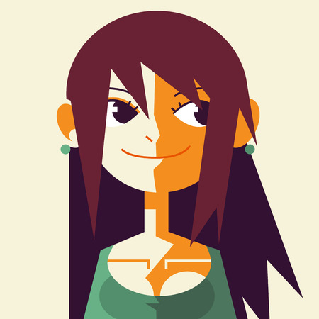 Vector retro vintage low poly flat girl face.のイラスト素材