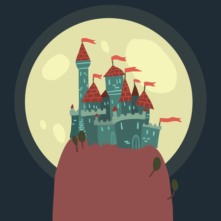 The illustration of cartoon castle on a hillのイラスト素材