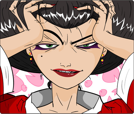 Sensual Geisha, a hand drawn vector illustration of a geisha flaunting her sensuality.のイラスト素材