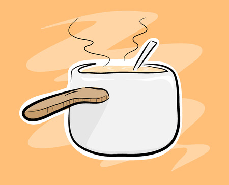 Cooking Pot, a hand drawn vector of a cooking pot, isolated on a simple background the main sketch, colors, white outline, and the background are on their own separate groups for easy editing.のイラスト素材