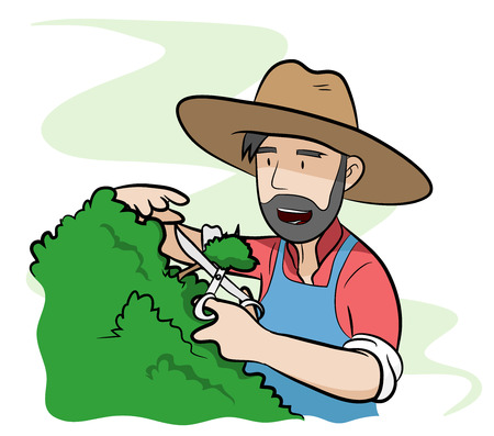 Gardener, a hand drawn vector illustration of a gardener, isolated on a simple background editable.のイラスト素材