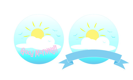 Good Morning Logo, A vector illustration of the sun rising behind the cloud.のイラスト素材