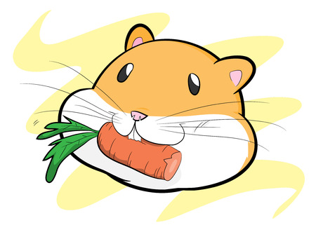 Hamster Eating A Carrot, a hand drawn vector illustration of a hamster eating a carrot, isolated on a simple background editable.のイラスト素材