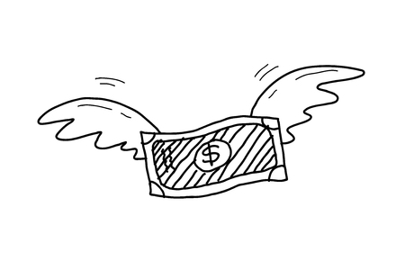 Inflation Doodle, a hand drawn vector doodle illustration of a money with wings soaring up high.のイラスト素材