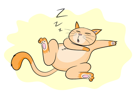 Sleeping Cat, a hand drawn vector illustration of a cute sleeping cat, isolated on a simple background editable.のイラスト素材