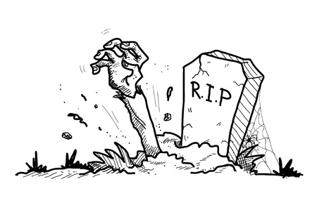 Grave Doodle, a hand drawn vector doodle illustration of a grave with the arm of a zombie sticking out from the ground.のイラスト素材