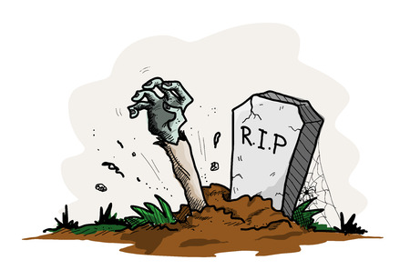 Grave Zombie, a hand drawn vector illustration of a grave with the arm of a zombie sticking out from the ground, isolated on a simple background editable.のイラスト素材
