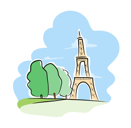 Eiffel, a hand drawn vector illustration of Eiffel Tower, a famous tower in France.のイラスト素材