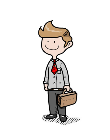 Business, a hand drawn vector illustration of a business man holding a briefcase.のイラスト素材