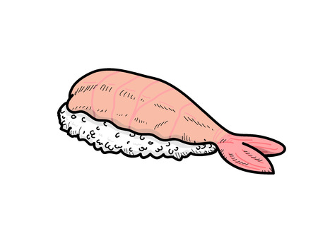 Prawn Sushi, a hand drawn vector illustration of a prawn sushi (Ebi Nigiri).のイラスト素材
