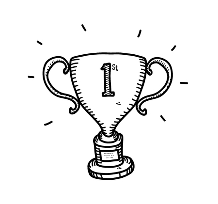 Gold Trophy Doodle, a hand drawn vector doodle illustration of a gold trophy for the first position winner.のイラスト素材