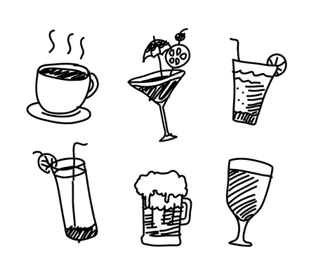 Beverages Doodle, a hand drawn vector doodle illustration of different type of drinks.のイラスト素材