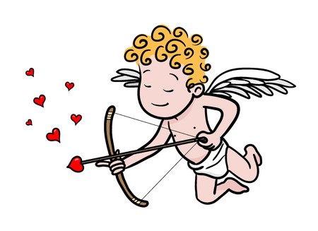 Cupid, a hand drawn vector illustration of a Cupid, holding his love bow.のイラスト素材
