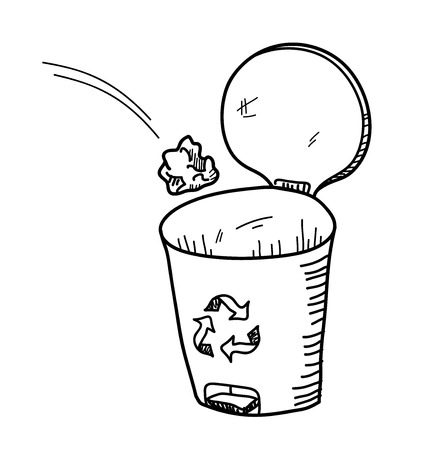 Garbage Bin Doodle, a hand drawn vector doodle illustration of a garbage bin with recycle symbol on it.のイラスト素材