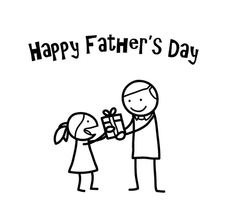 Happy Father's Day, a hand drawn vector doodle illustration of a little girl giving her father a present on Father's Day.のイラスト素材