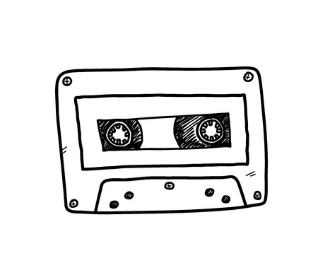 Audio Cassette, a hand drawn vector doodle illustration of an audio cassette.のイラスト素材