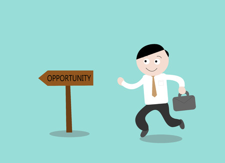 Opportunity, a hand drawn vector illustration of a businessman heading towards his opportunity to success.のイラスト素材