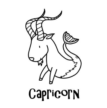 Capricorn Zodiac, a hand drawn vector cartoon doodle illustration of Capricorn zodiac, The Sea Goat.のイラスト素材