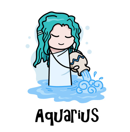 Aquarius Zodiac, a hand drawn vector cartoon illustration of Aquarius zodiac, The Water Bearer.のイラスト素材