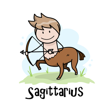 Sagittarius Zodiac, a hand drawn vector cartoon illustration of Sagittarius zodiac, The Centaur Archer.のイラスト素材