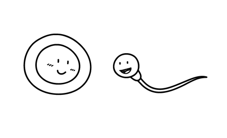 Sperm and Ovum Cartoon Doodle, a hand drawn vector doodle illustration of a sperm and an ovum.のイラスト素材