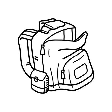 Backpack doodle, hand drawn vector doodle illustration of a backpack, isolated on a white background.のイラスト素材