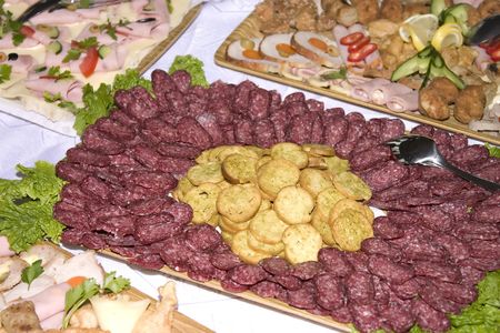 Catering buffet style - different light snack and sandwiches.の写真素材