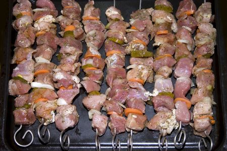Meat redi for grill with vegetable and a lot of spaces.の写真素材