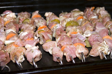 Meat redi for grill with vegetable and a lot of spaces.の写真素材