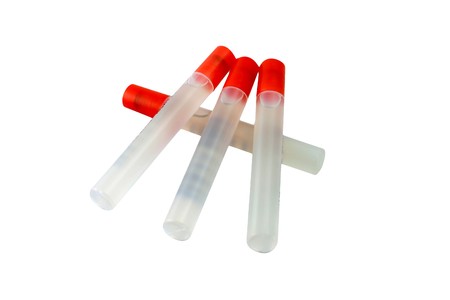 Five tubes of office glue sticks isolated on white background.の写真素材