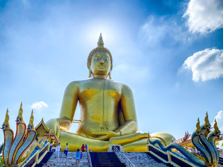 Buddha statue at Wat Muang in Angthong, Thailandの写真素材