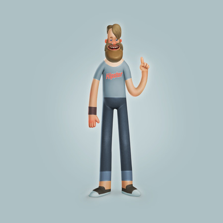 Cool Hipster Character with Beard Adult Man Wearing Jeans Urban Citizen Smilingの写真素材