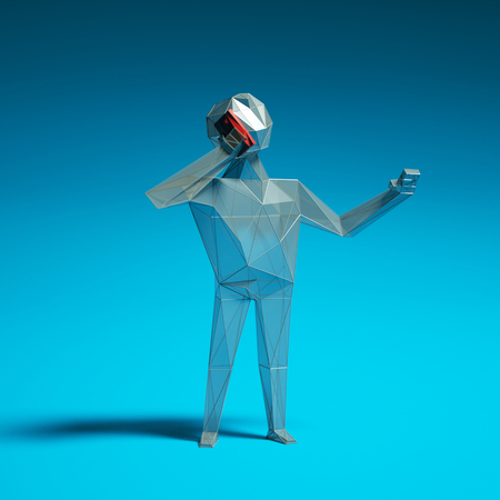 3d illustration man talking on phone, polygon, transparent texture, business illustration, 3d man characterの写真素材