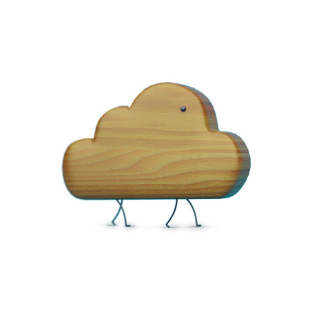 wooden 3D cloud icon with legs and an eye, cloud character, cloud icon, cloud objectの写真素材